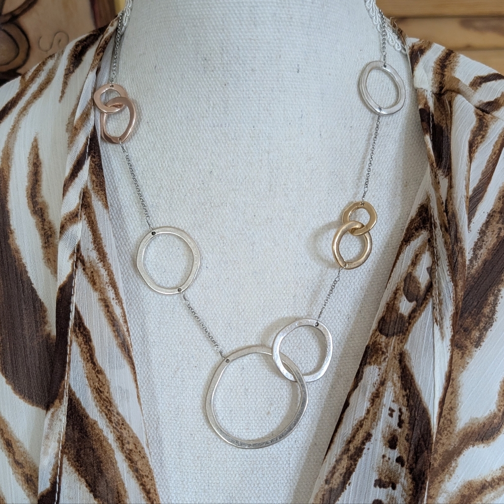 J. Jill Mixed Metal Interlocking Circle Necklace - Tri-Color NWT